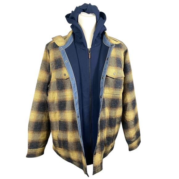 Carbon2Cobalt Hooded Plaid Jacket Men's Size XXL Yellow Blue